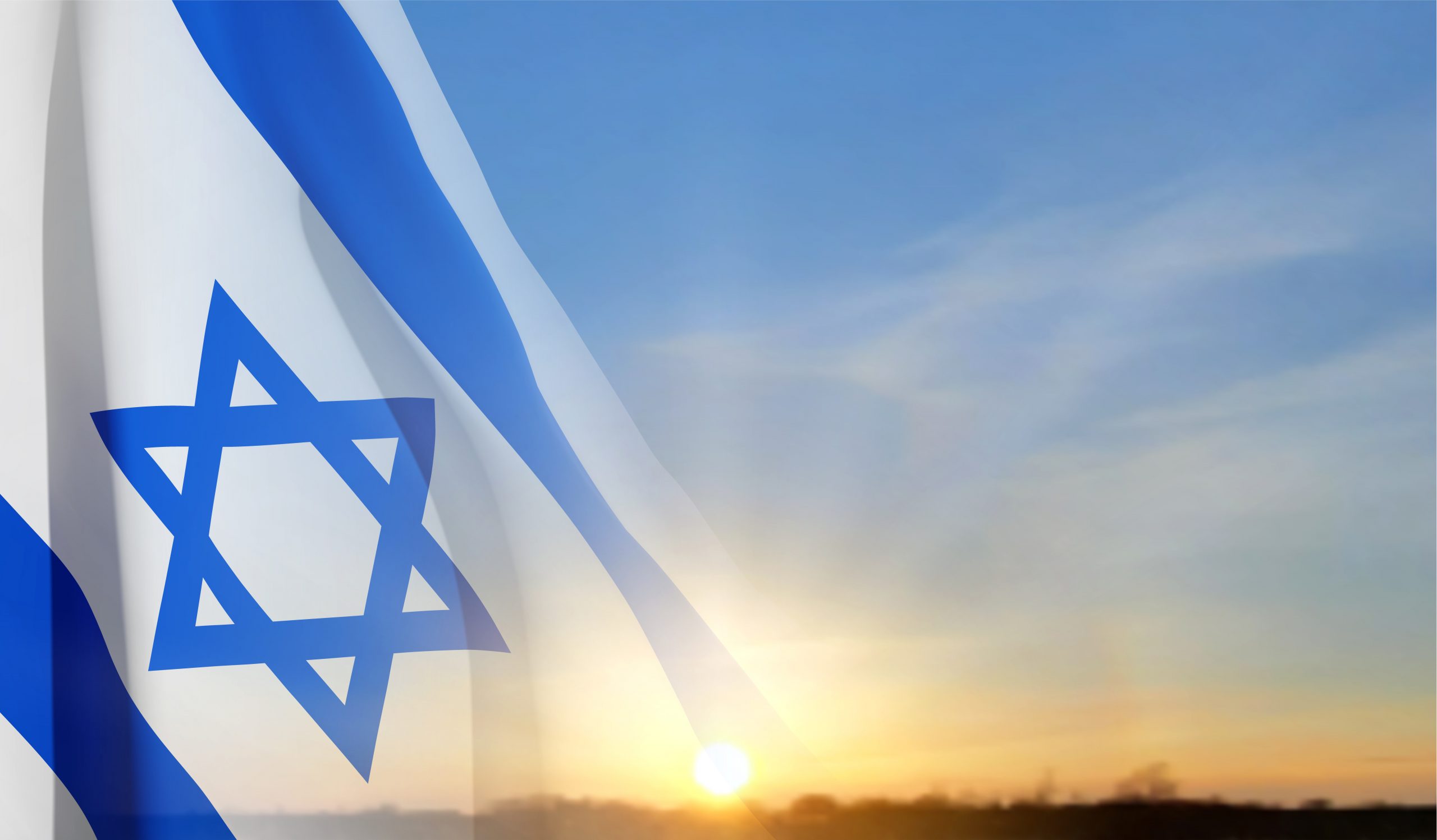 Israel flag on background of sky